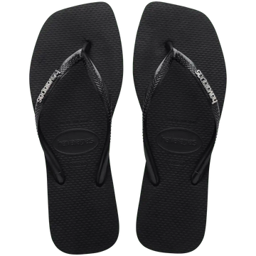 Women's Slim Square Logo Metallic Flip Flops